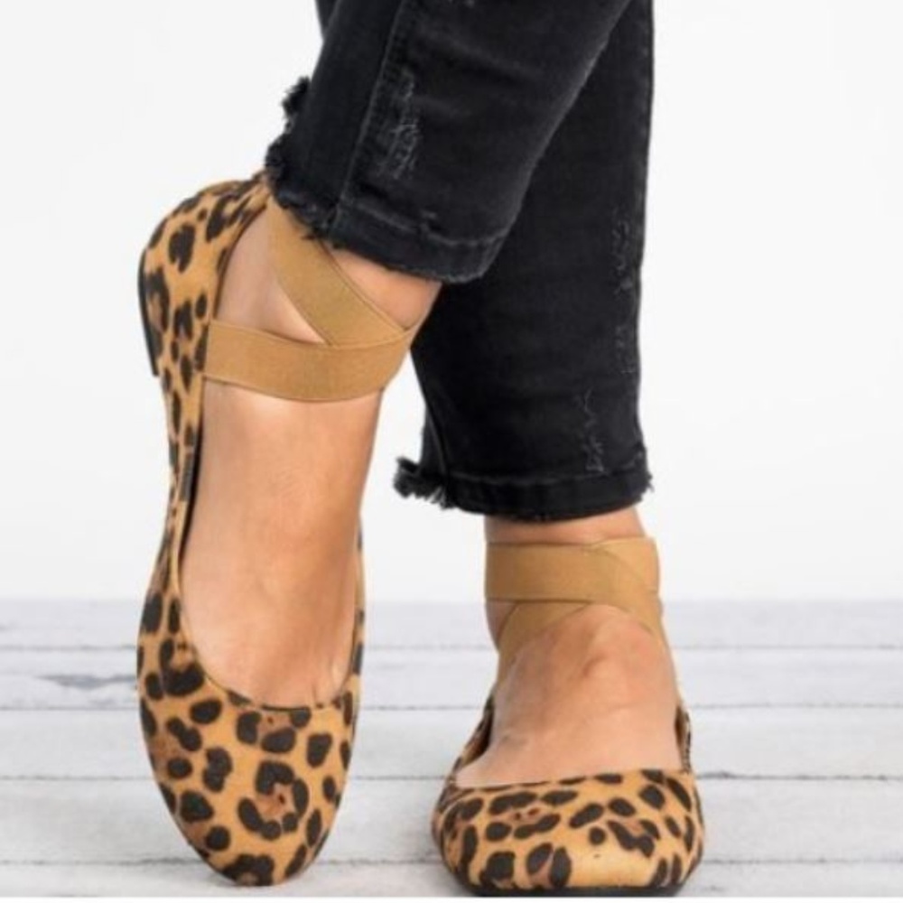 LAST ONE! Leo Leopard Ballet Flat w/ Ankle Strap - Picture 1 of 7